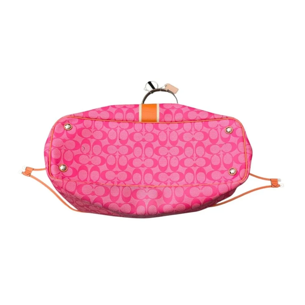 Coach Pink Signature Orange Stripe Large Carryall Handbag Purse F30521